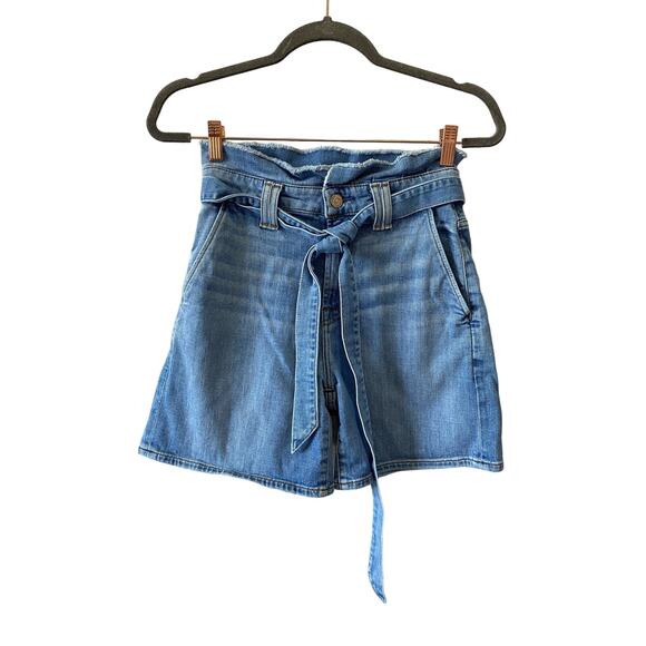7 For All Mankind Denim Belted Paperbag Shorts SIze 25 - Picture 1 of 11